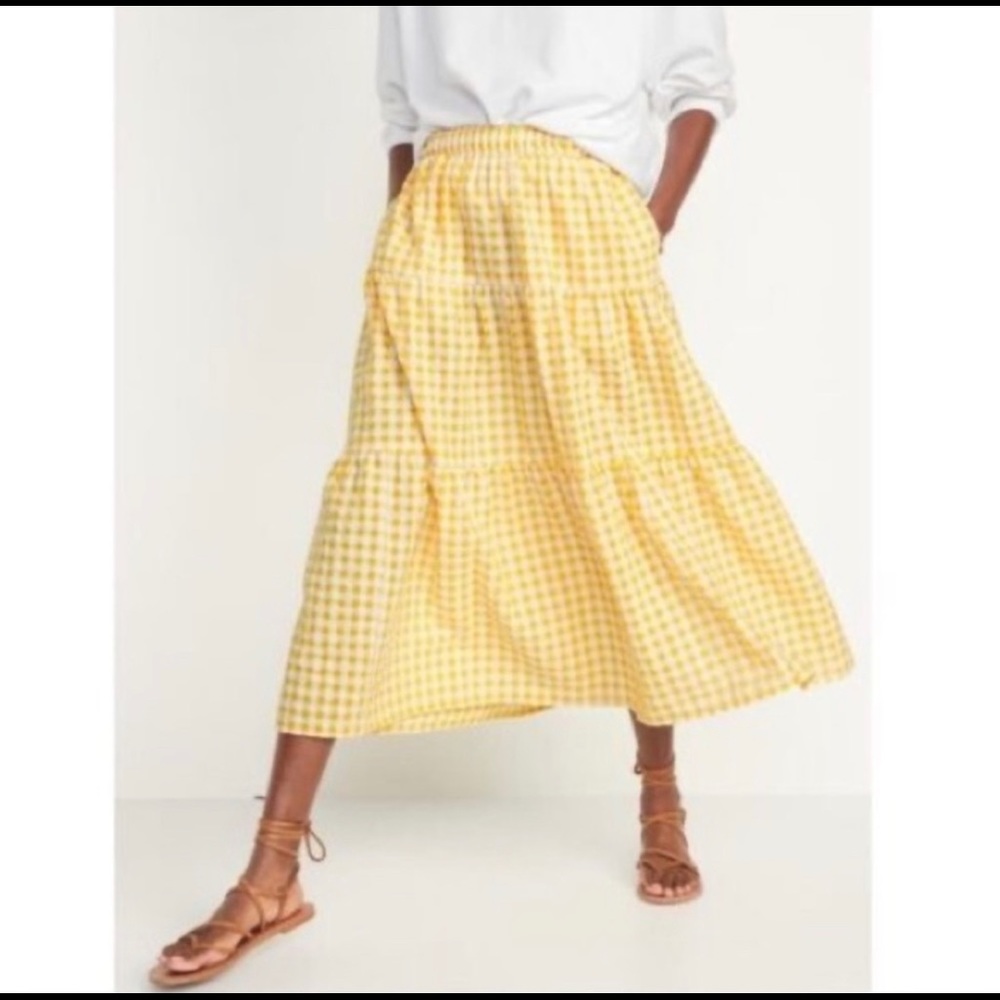 ❗️NWT❗️Yellow Gingham Seersucker High Waisted Tiered Skirt Size Large